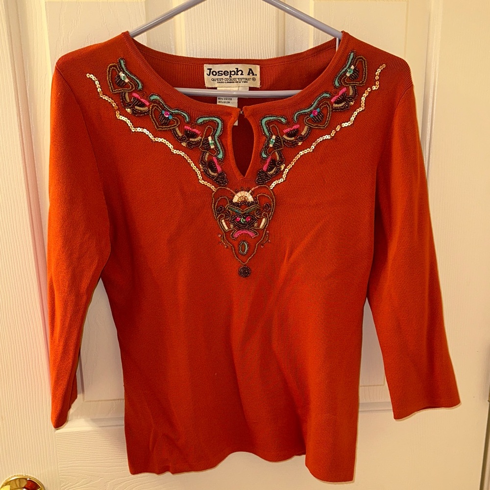 Joseph Women's Rust Embroidered 3/4 Sleeve Top